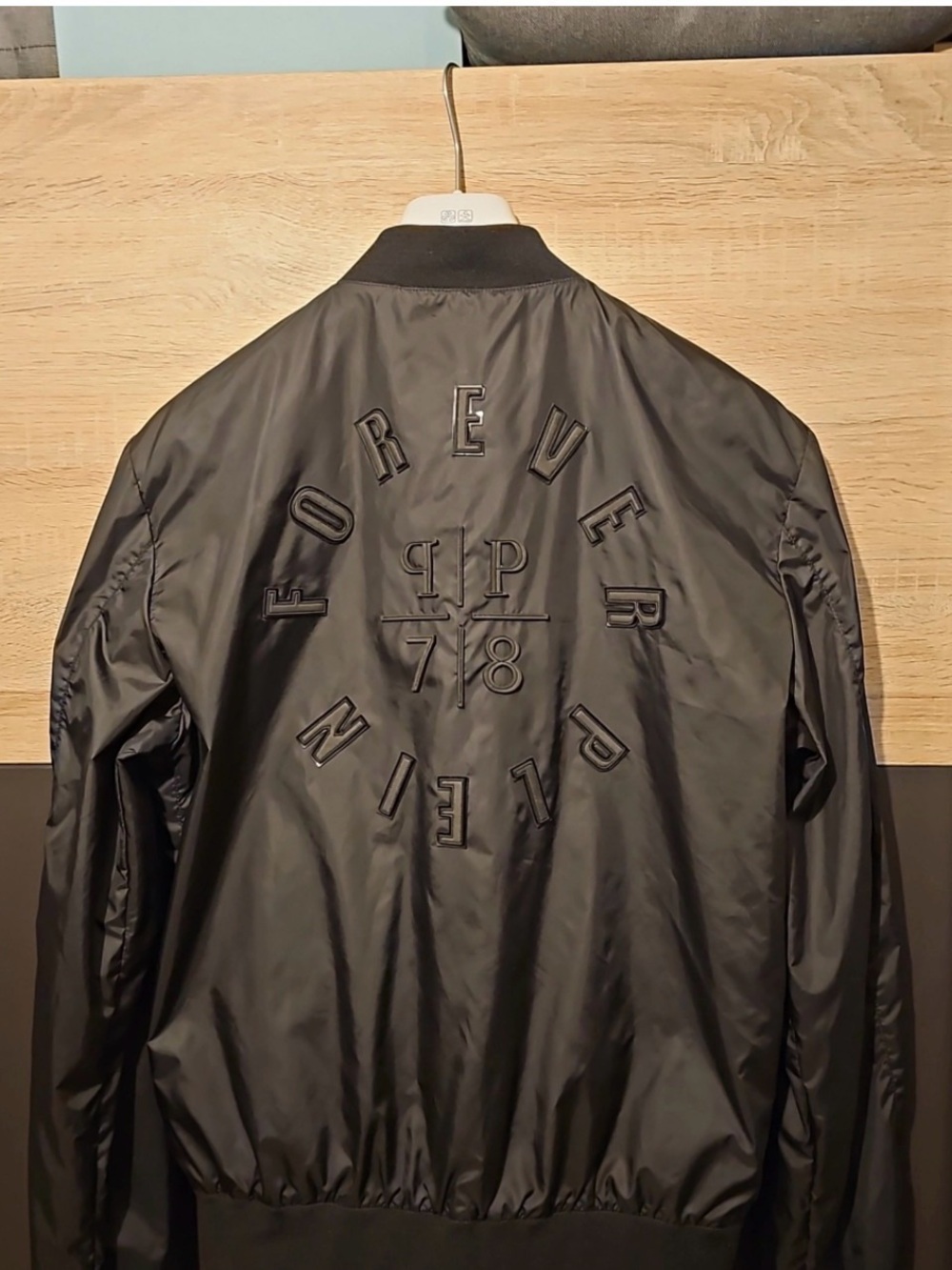 Philipp Plein Black Embroidered Logo Bomber Jacket